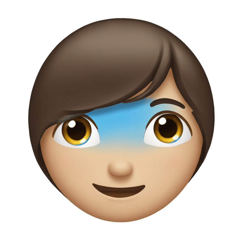 emoji with dark brown long straight hair, blue eyes