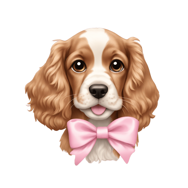 English Cocker Spaniel puppy with a light pink bow on his ear