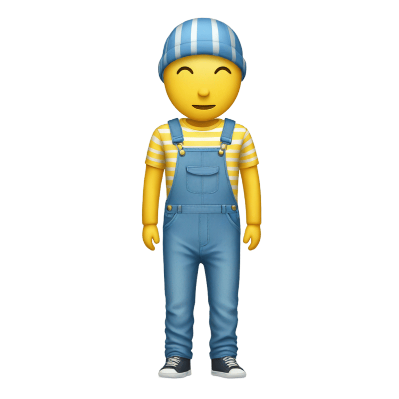 Faceless slender guy in a vertical yellow and blue stripe overalls