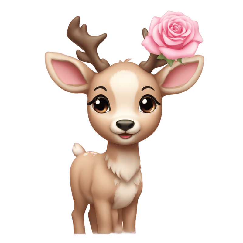 Female reindeer cub with a light pink rose on her ear and no antlers