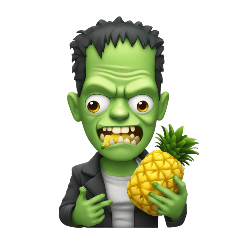 frankenstein eating a pineapple