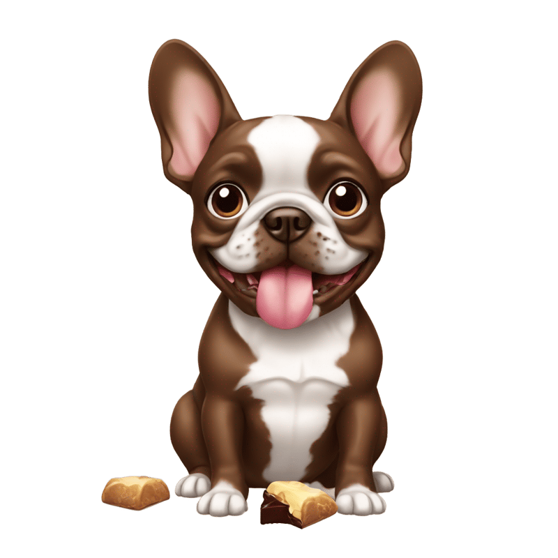 Frenchie dog eating chocolate