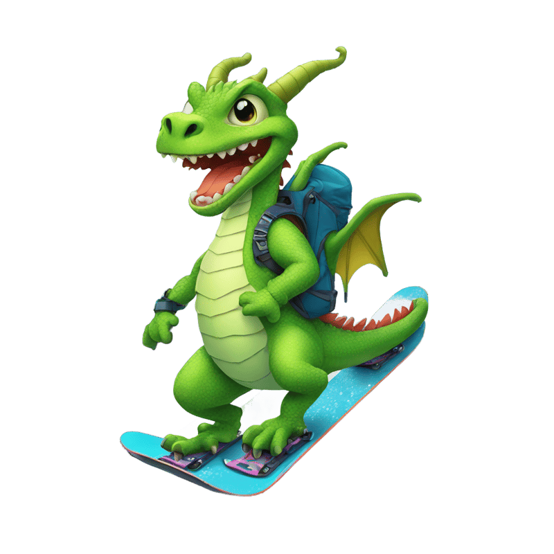 funny dragon on snowboard