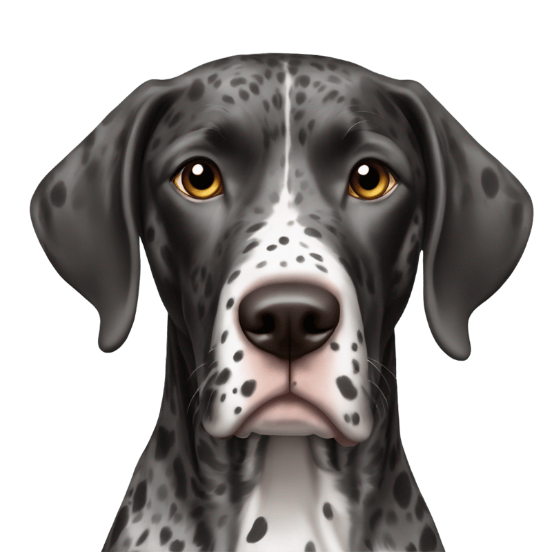 German short hair pointer with fully black head, roan black/white body with large black spots