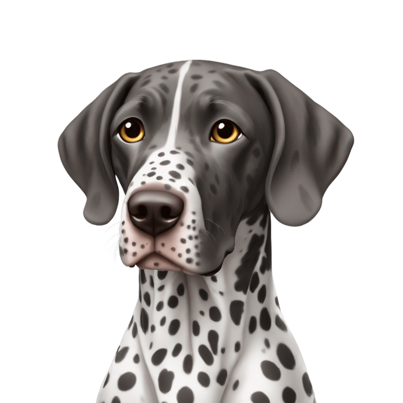 German shorthair pointer with black head, roan black/white body and black spots