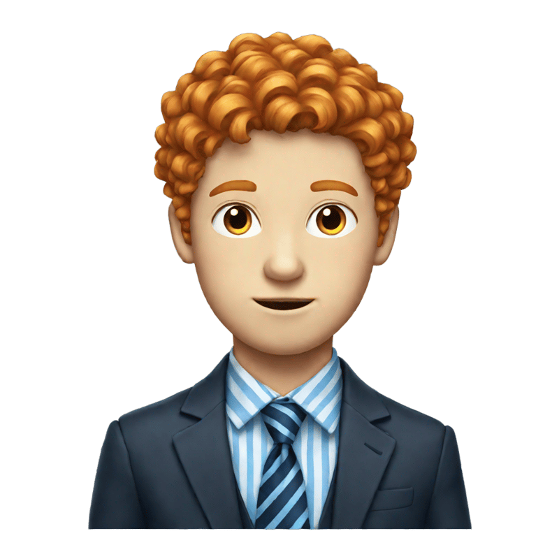 Ginger british teen guy with a blue striped tie and fluffy hair with a side part