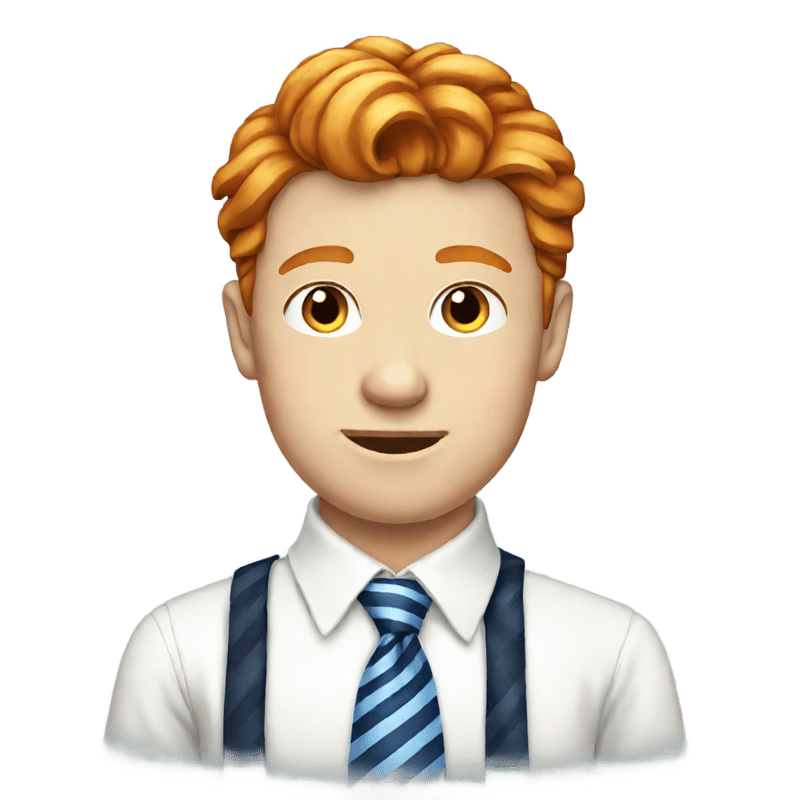 Ginger british teen guy with a blue striped tie white shirt and hair with a side part