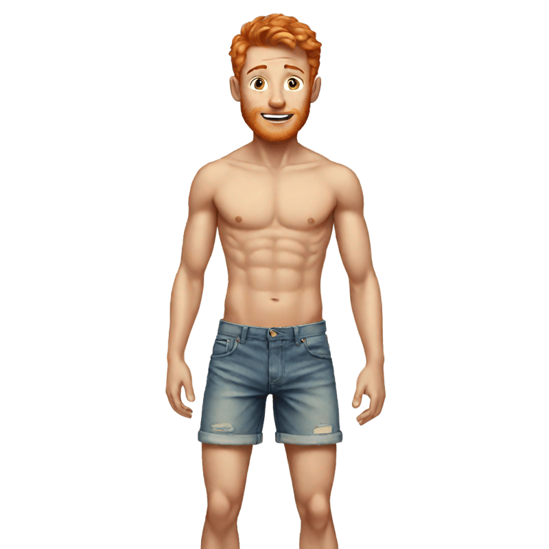 ginger twink wearing shorts and no shirt