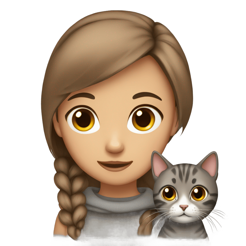 Girl brown and grey cat