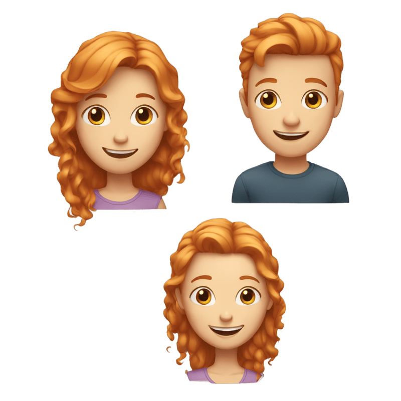 Girl with ginger hair smiling without teeth and boy, shorter with blonde hair