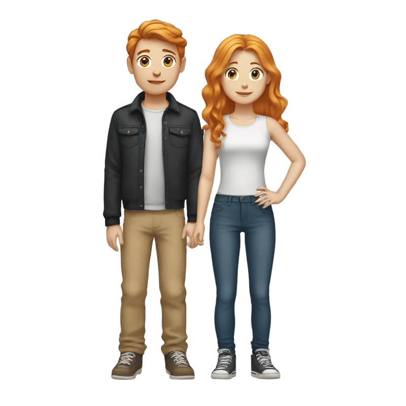 Girl with ginger hair standing with boy with blonde, straight hair