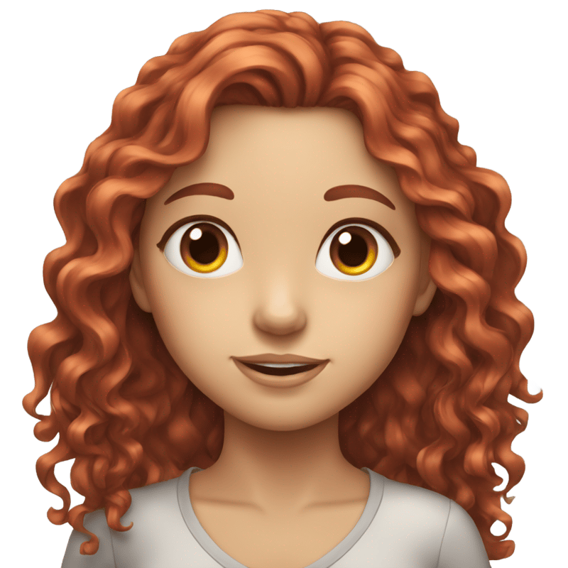 Girl with long red wavy hair and gray eyes