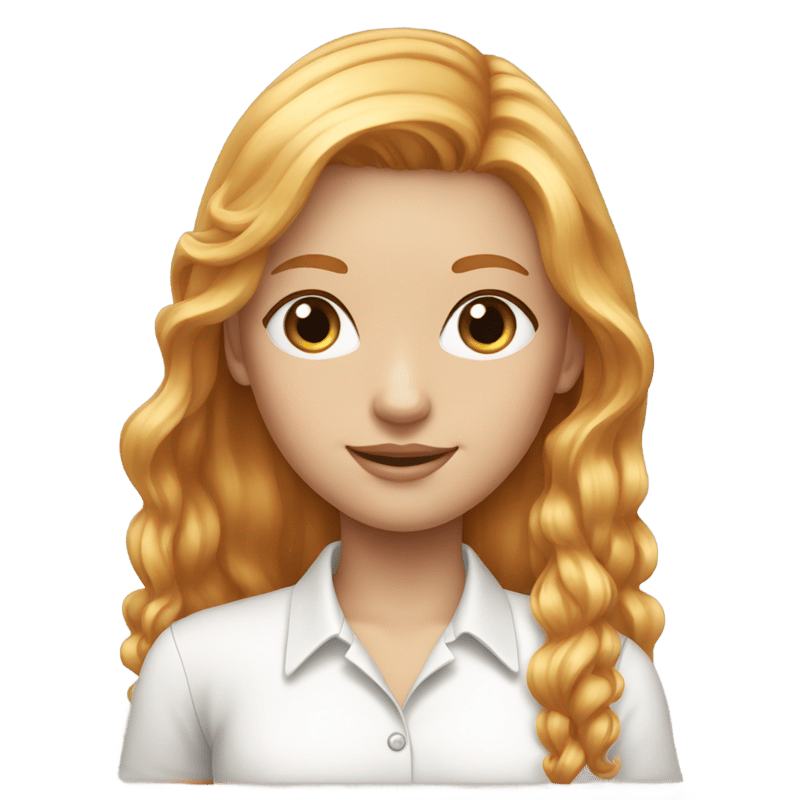 Girl with white collared shirt and straight strawberry blond hair