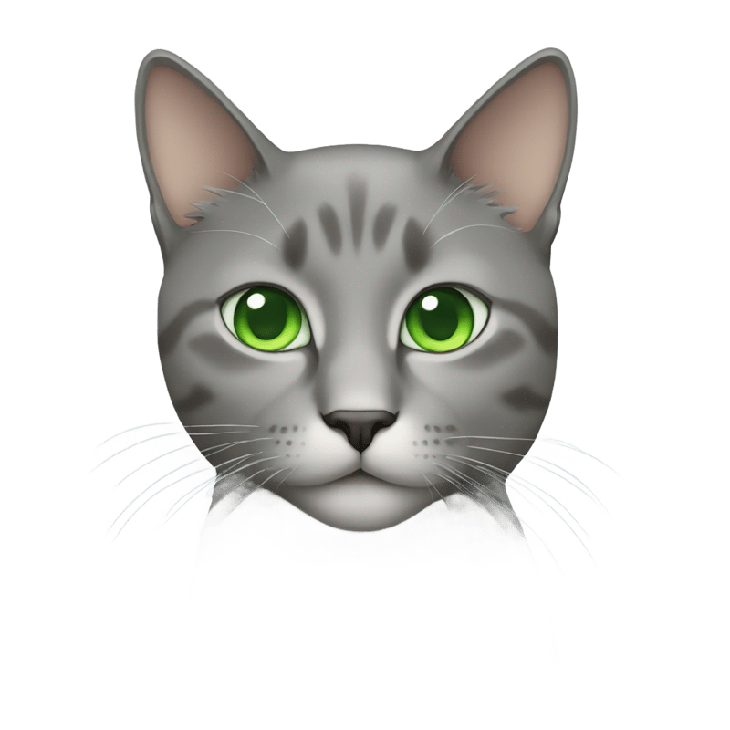 gray cat with green eyes, apple emoji style