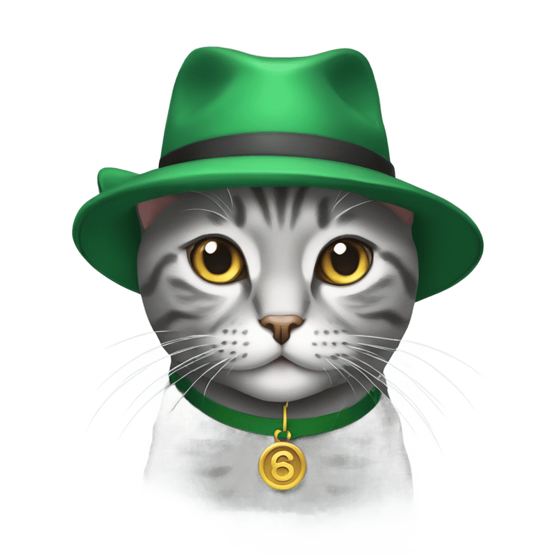 Gray shorthair cat with celtics brimmed hat