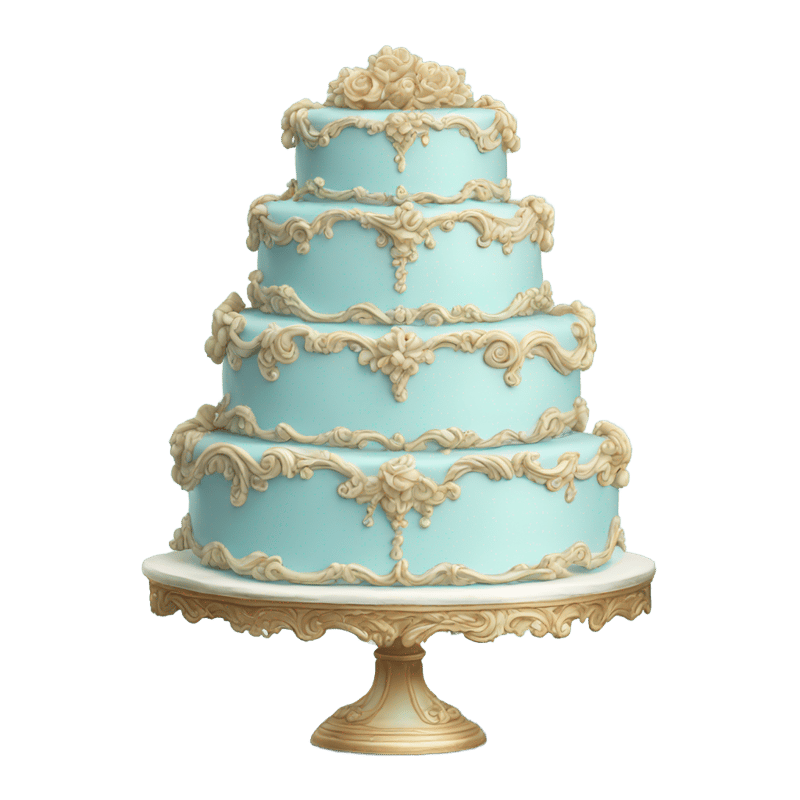 Highly detailed two-tier vintage rococo cake in light blue