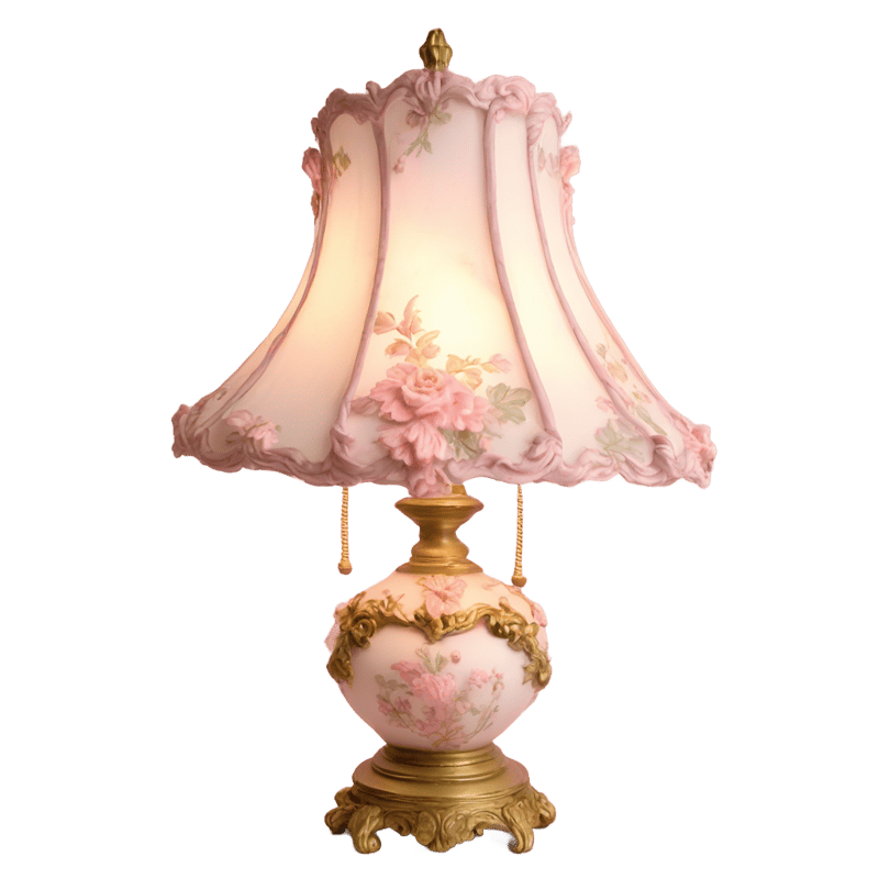 highly detailed vintage rococo light pink dainty floral lamp