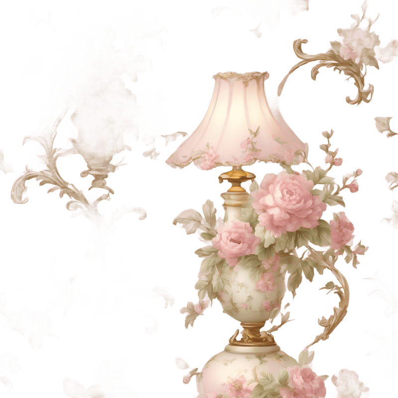 highly detailed vintage rococo light pink dainty floral lamp