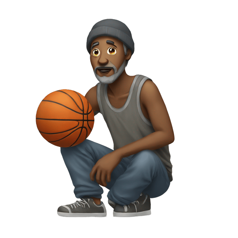 homeless man with basketball