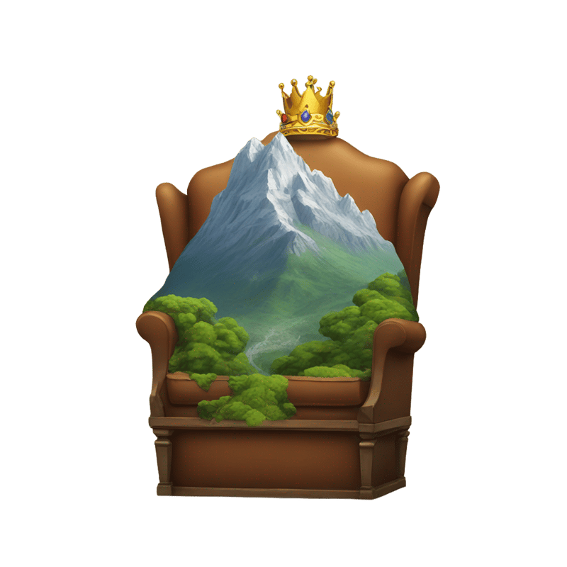 huge mountain with a king on top in a chair