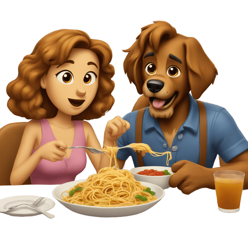 Lady and the Tramp eating spaghetti