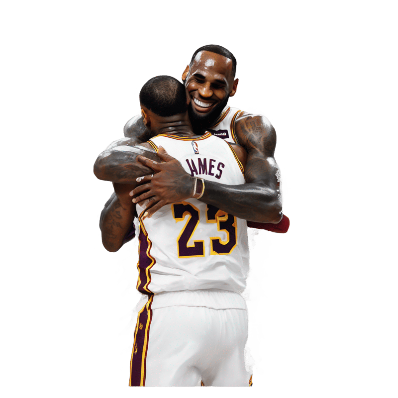 Lebron James Hugging Bronny while covered in white splashes