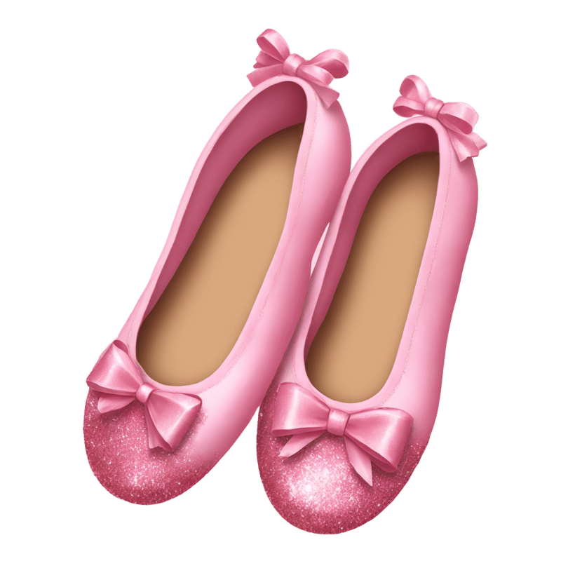 Light pink ballet shoes with a dark pink top decorated with glitter and a pink bow with a pink flower in the middle of the bow