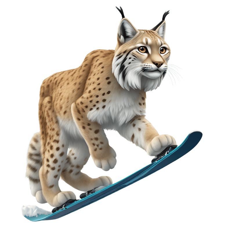 lynx on skiis over hills