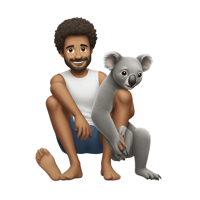 man with koala on his leg