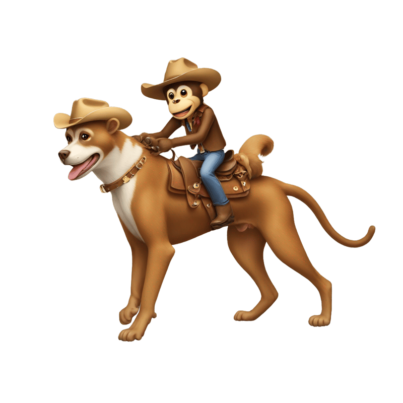 monkey in cowboy hat riding a dog