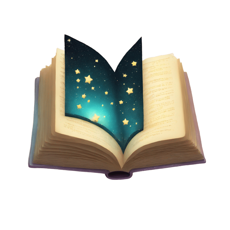 open book with stars and sparkles coming out of it