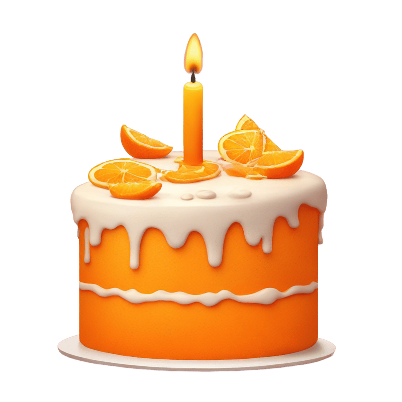 orange colored birthday cake with 1 candle on it for a first birthday