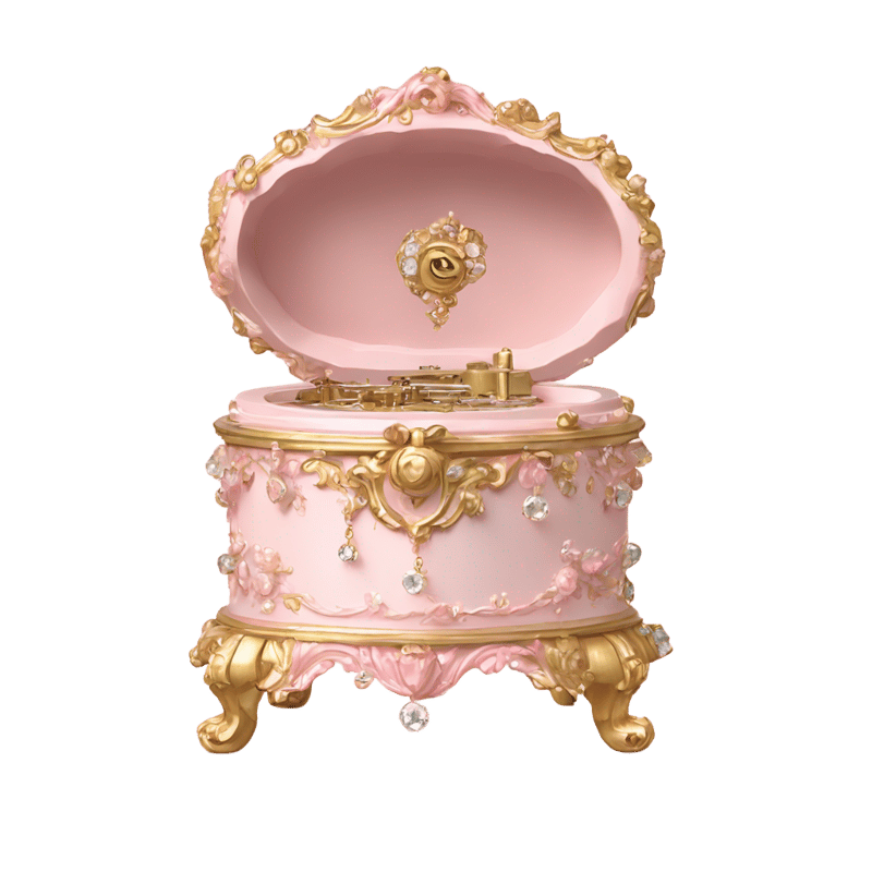 Pale pink rococo style music box decorated with jewels and diamonds