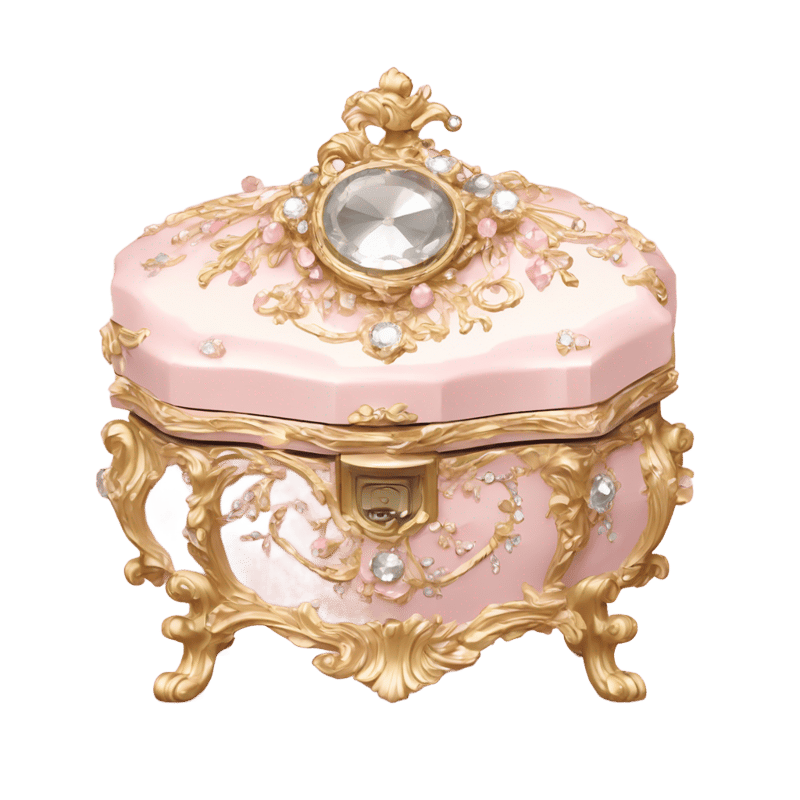 Pale pink rococo style music box decorated with jewels and diamonds