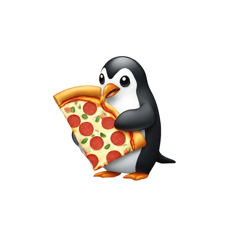 Penguin eating pizza