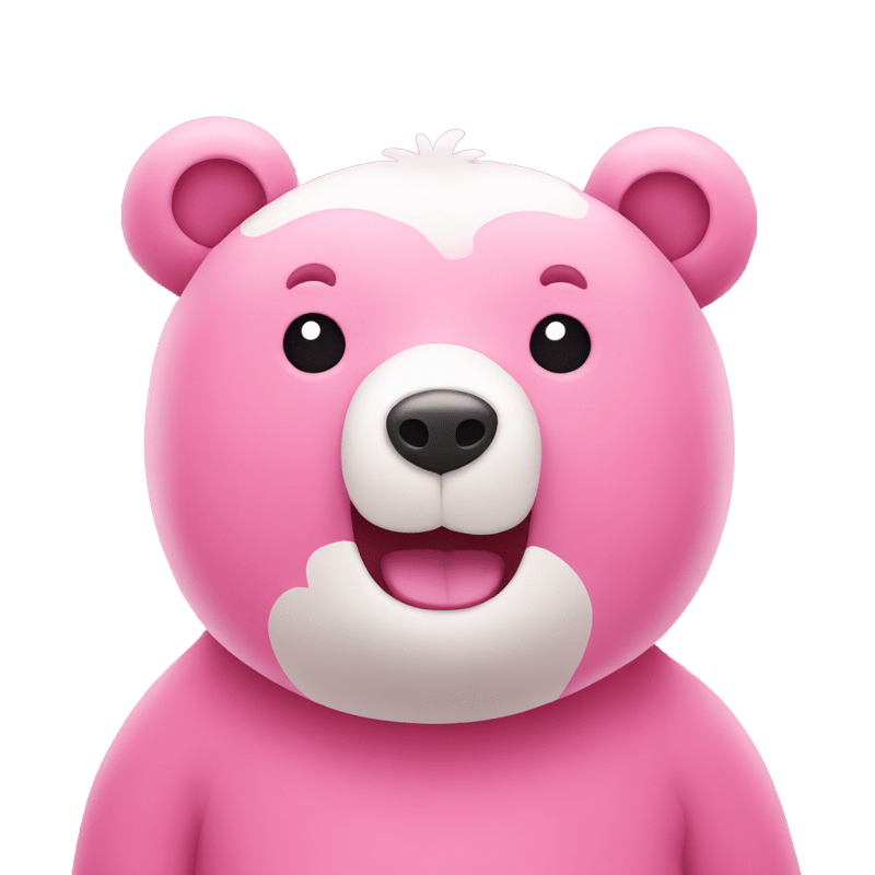 Pink bear with white circle on belly