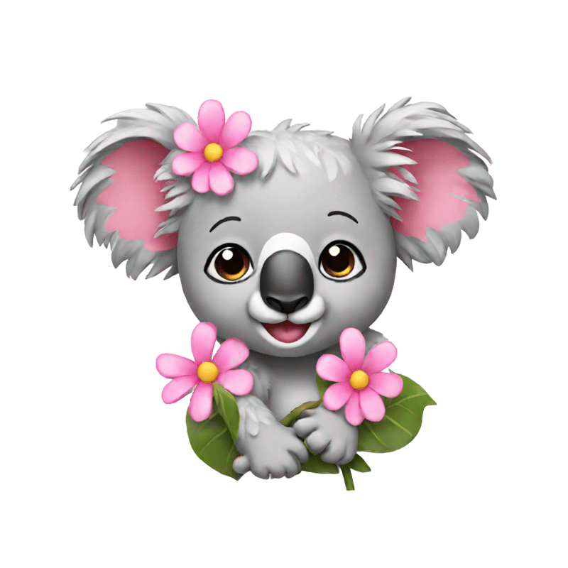 pink koala with simple smile and flower in hair