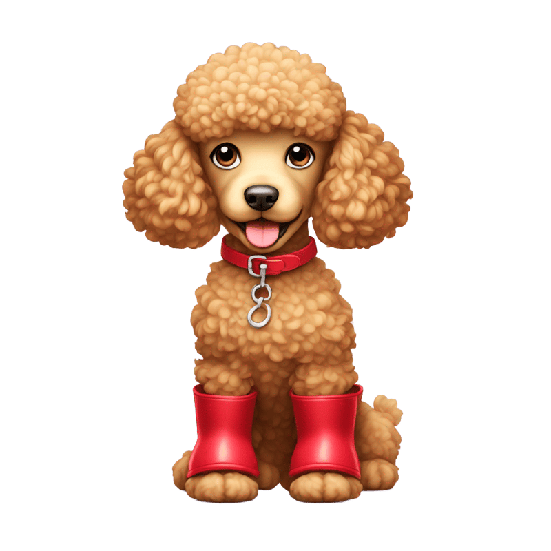 poodle wearing red boots on its paws