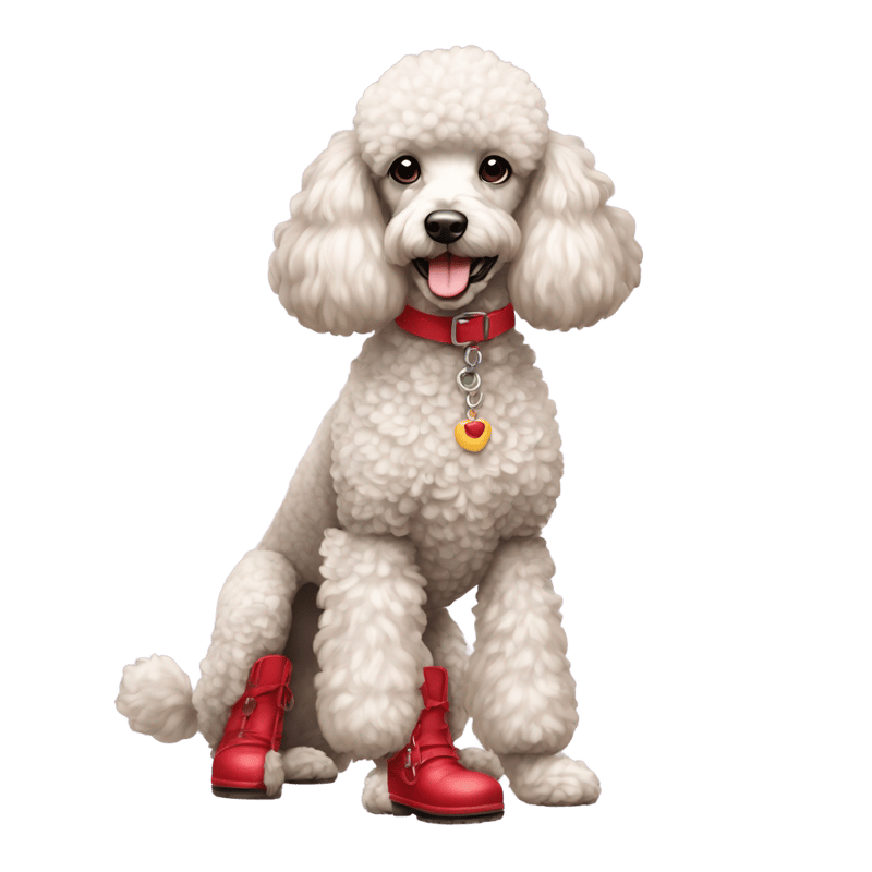 poodle with red boots on its paws