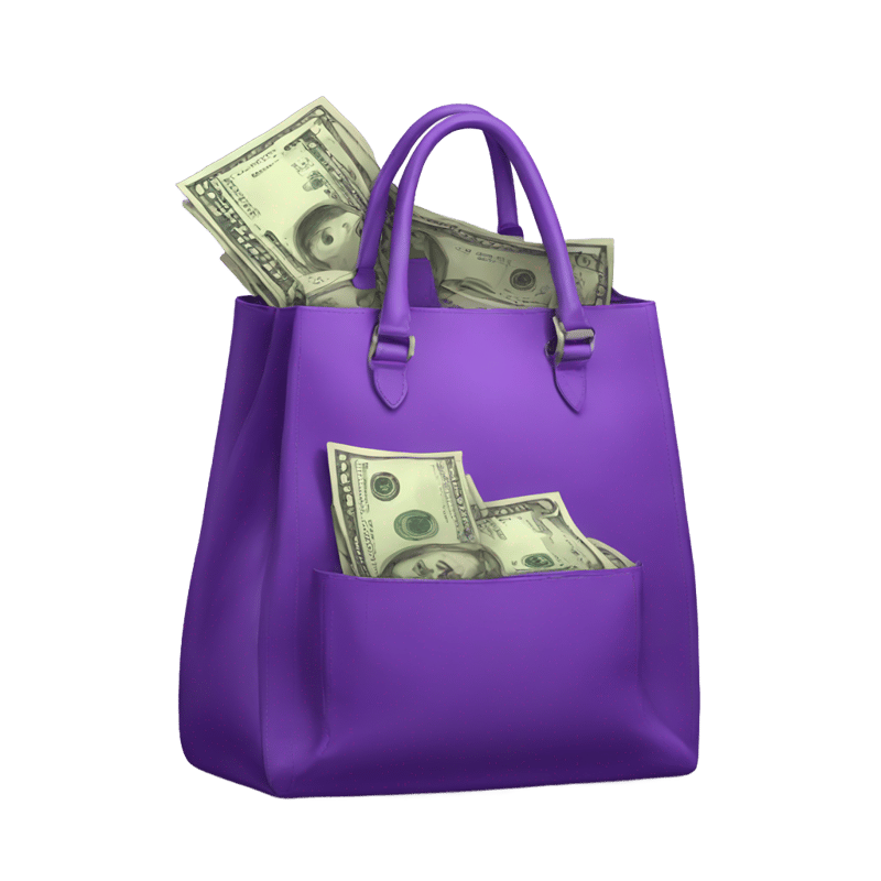 purple bag with cash