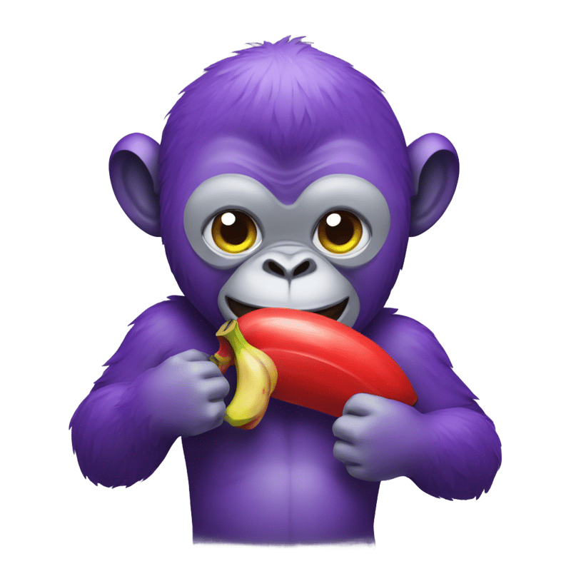 Purple Gorilla holding a red banana