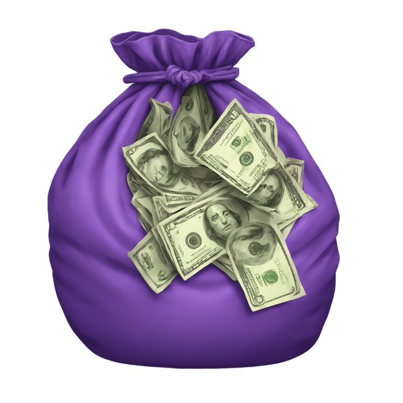 purple sack with cash