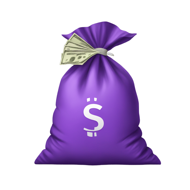 purple sack with cash