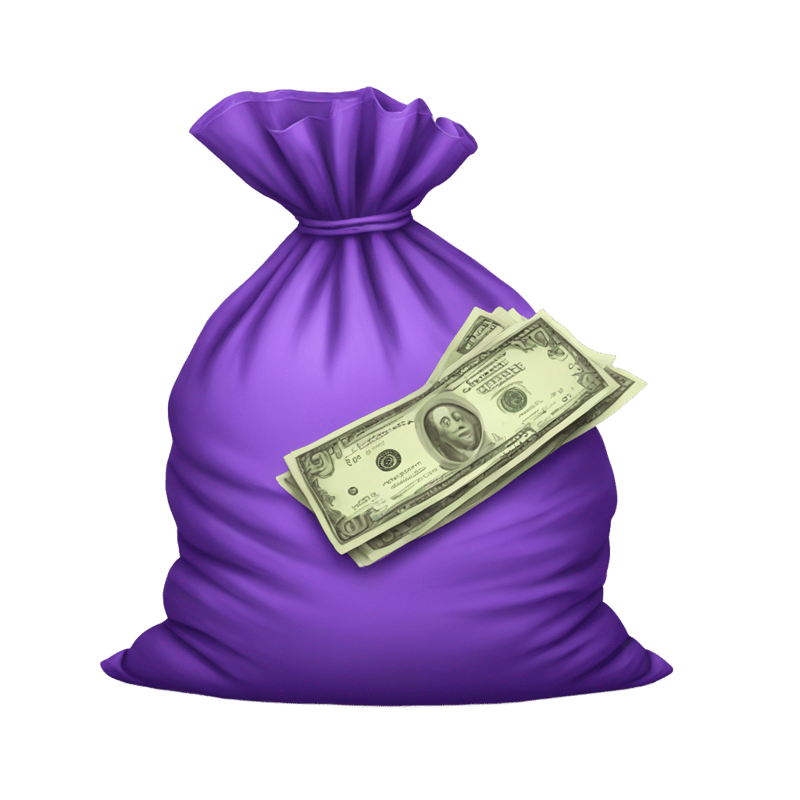 purple sack with cash