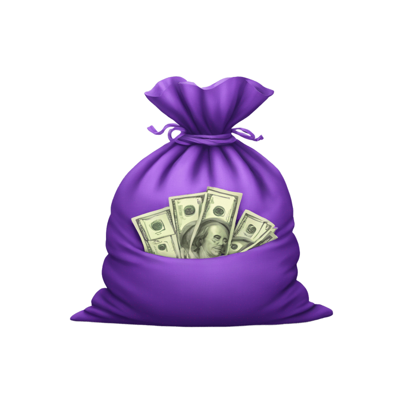 purple sack with cash