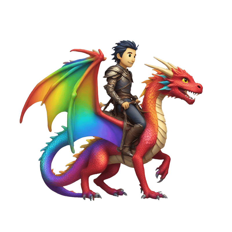 Rainbow dragon with a rider