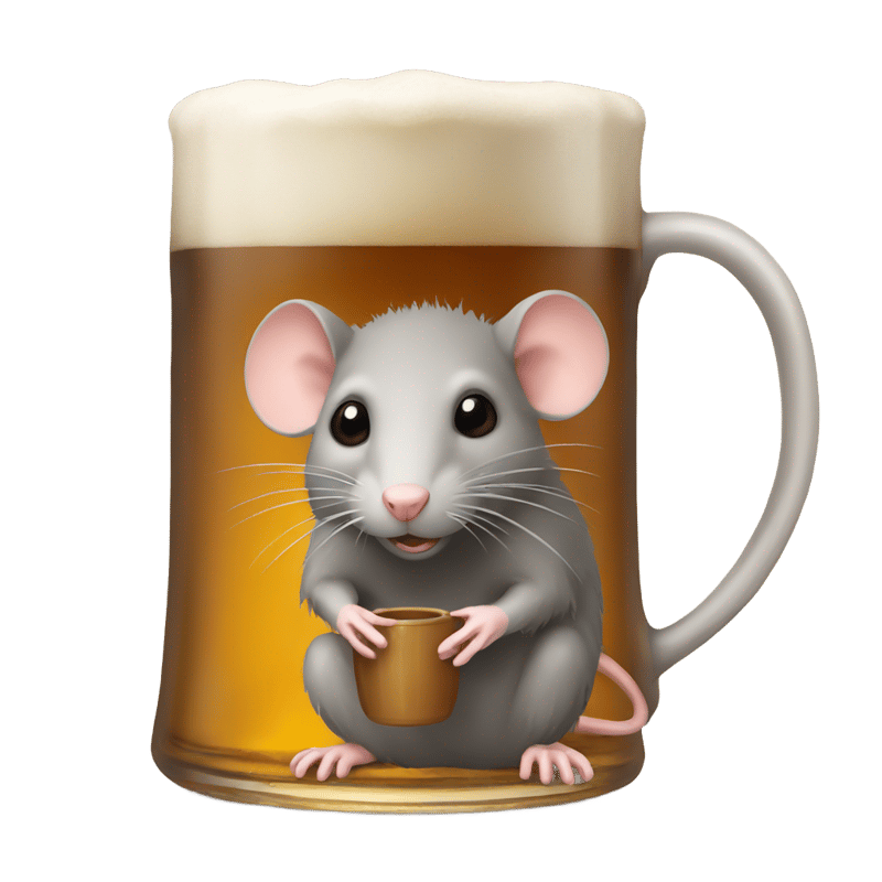 rat next to a mug of ale