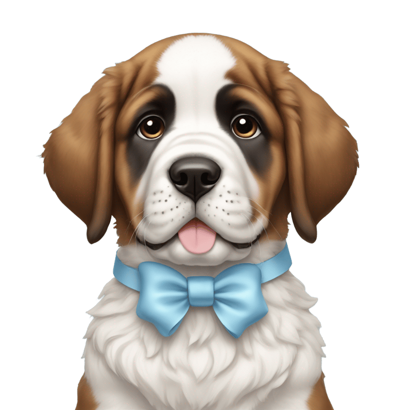 Saint Bernard puppy with a pastel blue collar decorated with white bows