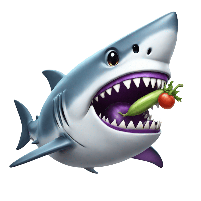 Shark with eggplant in its mouth