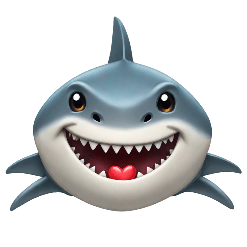 Shark with heart in both eyes and an open flaberbasted mouth